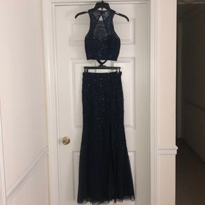 Navy blue two piece Prom dress